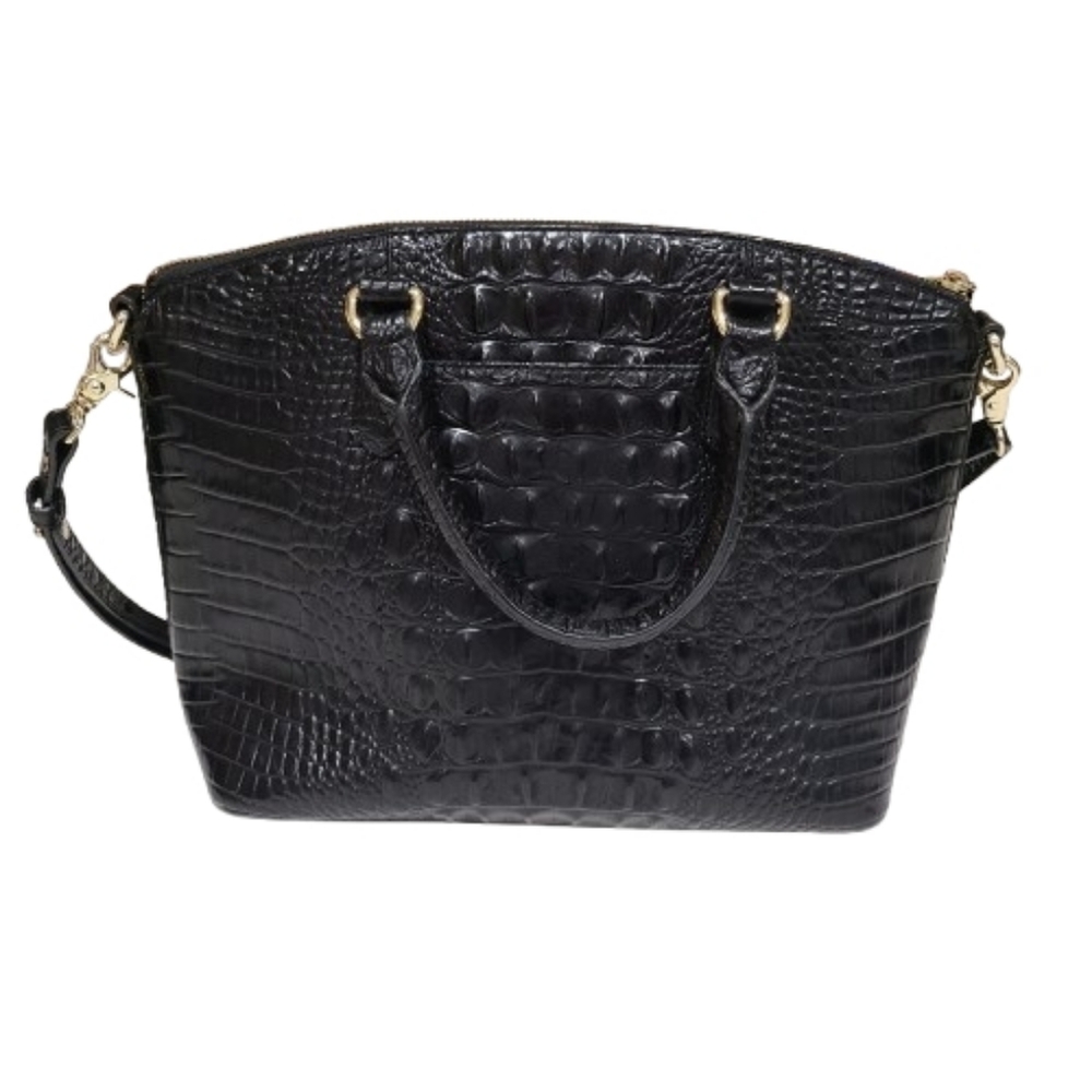 Brahmin Melbourne Duxbury Collection Satchel Bag Medium Black Croc-Embossed - Picture 3 of 16